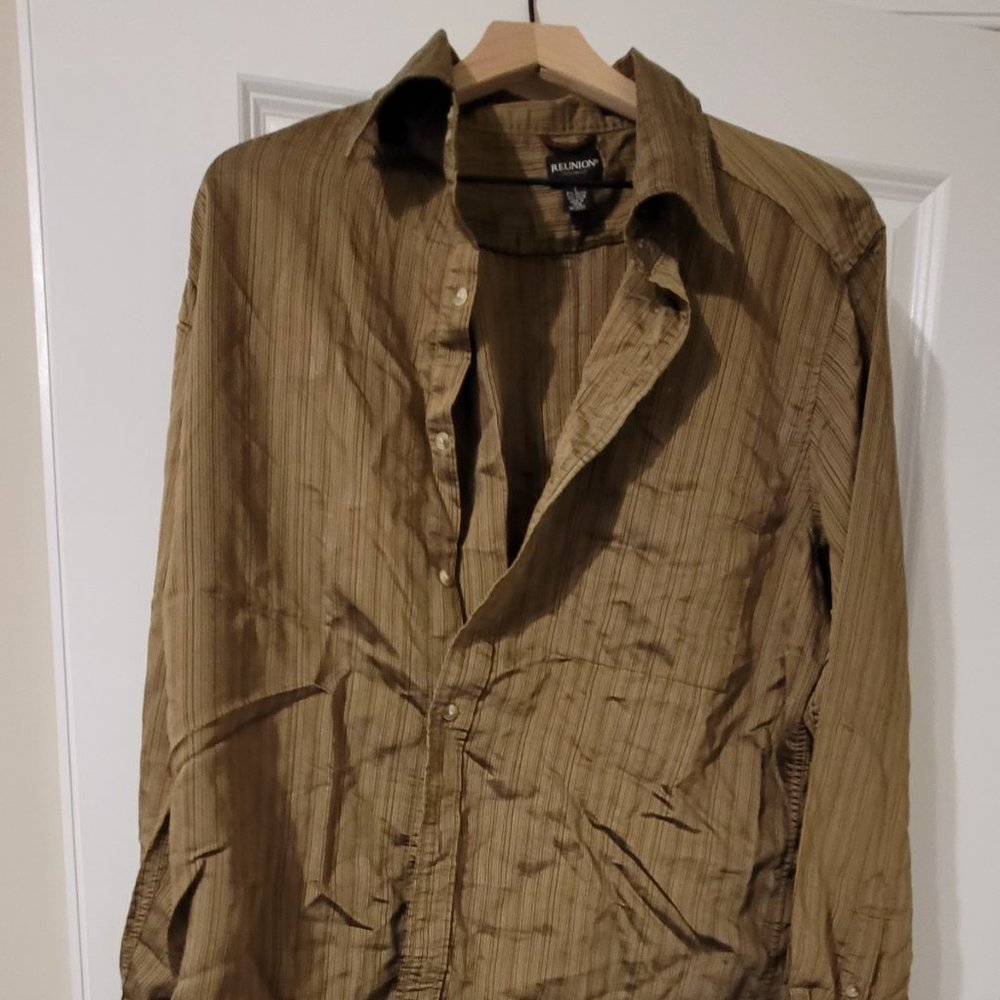 New (No Tags) Reunion Full Sleeve Casual Dress Shirt L Large Rayon/Nylon Blend